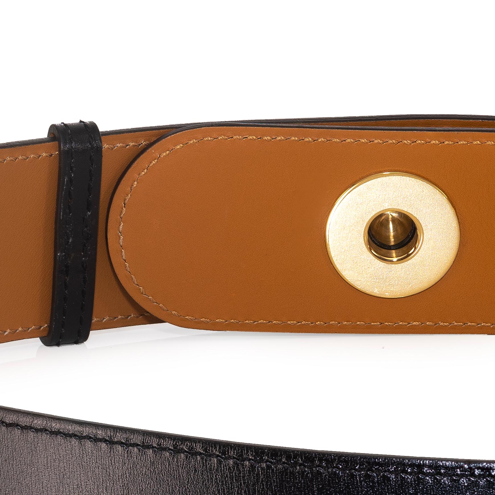 Hermes Belt Piano Gold HW - Black Leather NewHermes Belt Piano Gold HW - Black For Sale 6