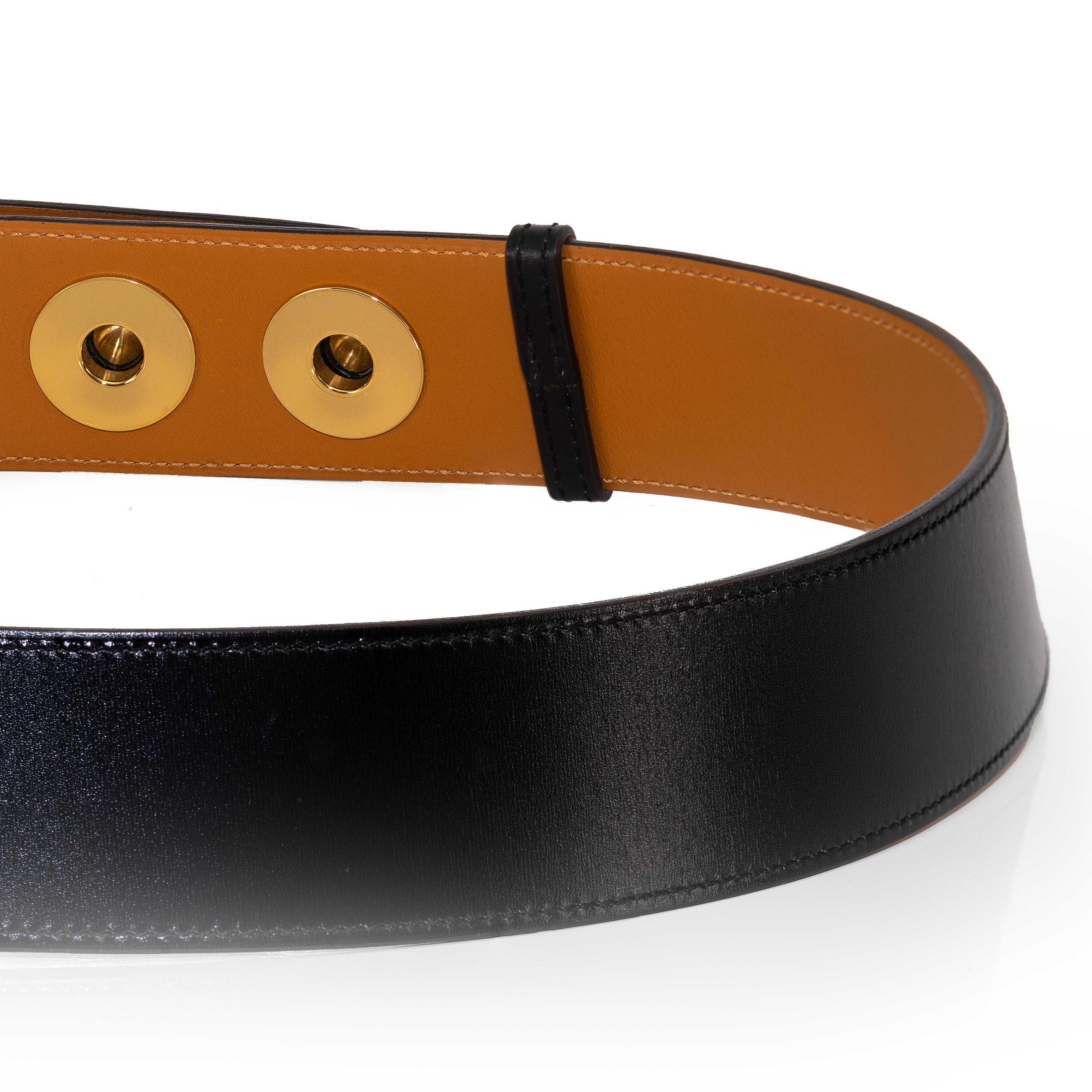Hermes Belt Piano Gold HW - Black Leather NewHermes Belt Piano Gold HW - Black For Sale 7
