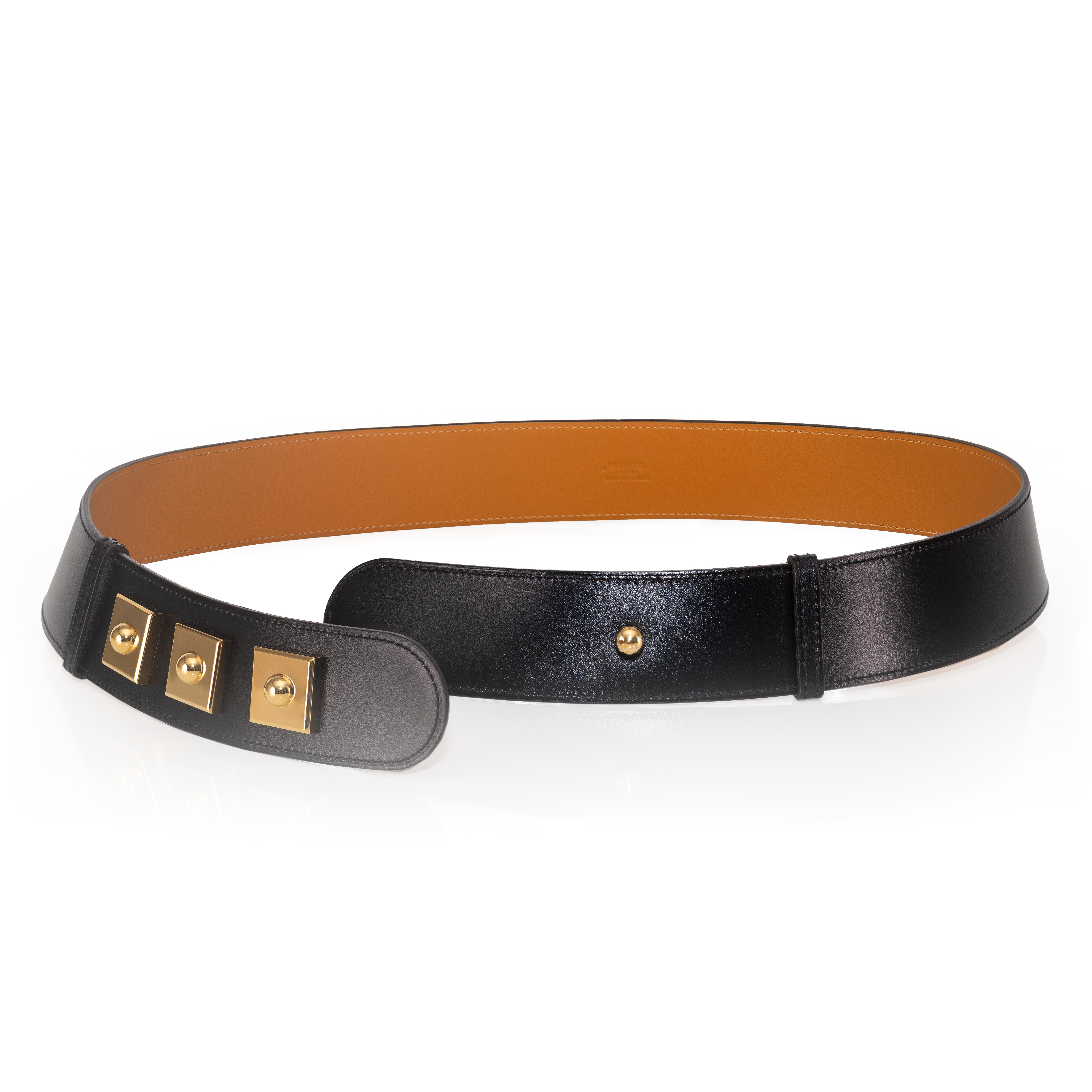 Hermes Belt Piano Gold HW - Black Leather NewHermes Belt Piano Gold HW - Black For Sale 2