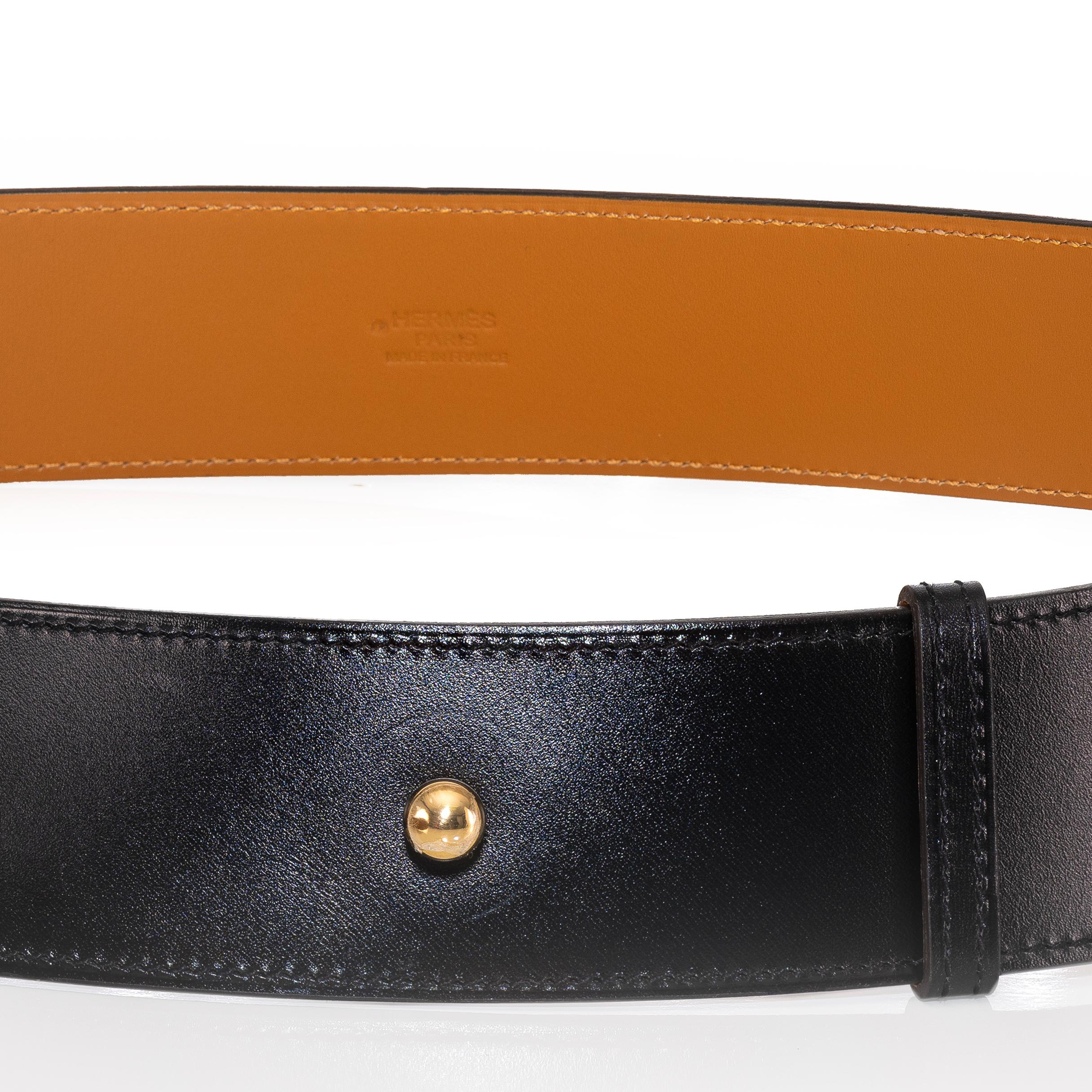 Hermes Belt Piano Gold HW - Black Leather NewHermes Belt Piano Gold HW - Black For Sale 3