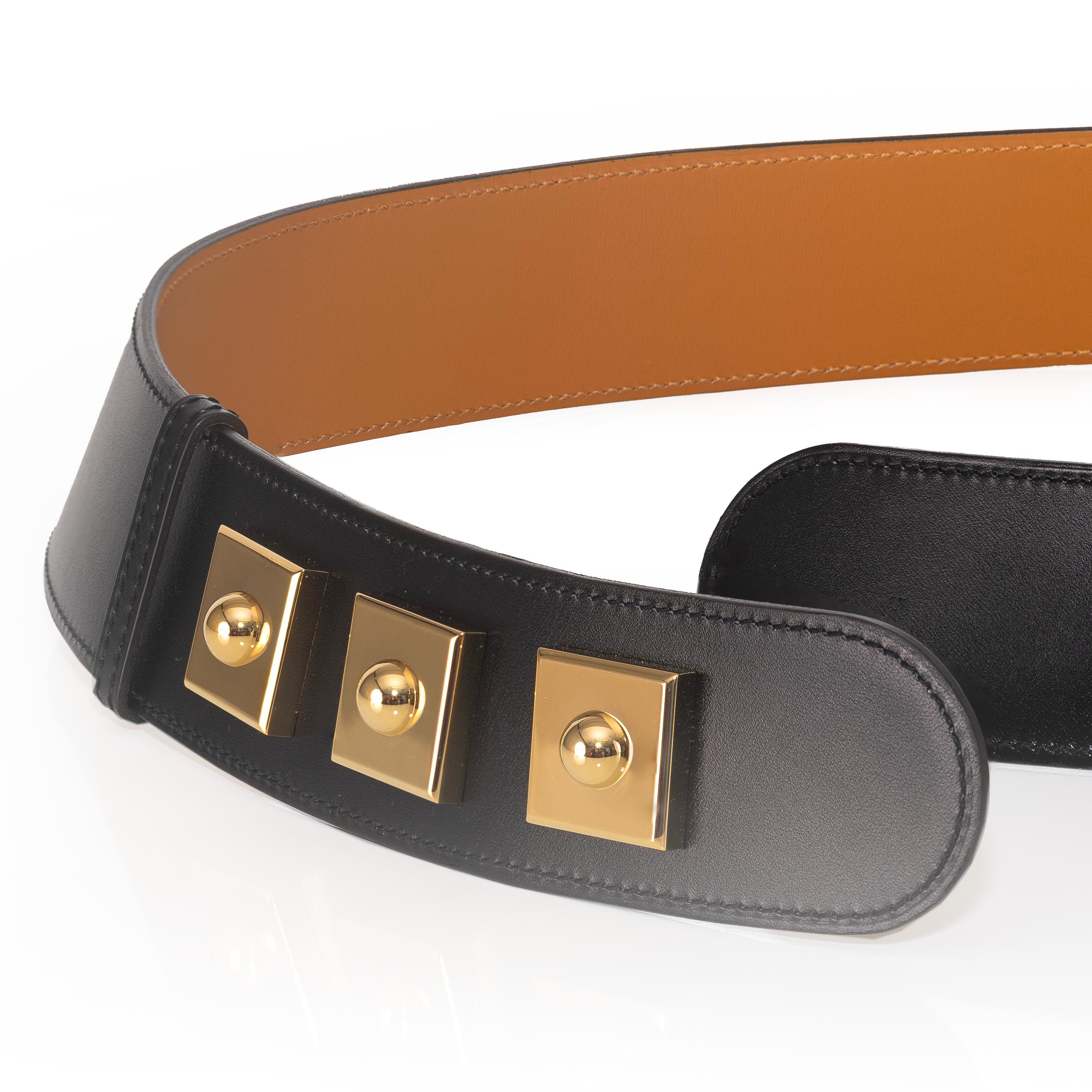 Hermes Belt Piano Gold HW - Black Leather NewHermes Belt Piano Gold HW - Black For Sale 4
