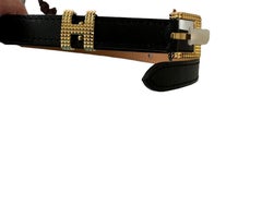Hermes Belt Pop H Guillochee 15 Belt Black Gold Hardware