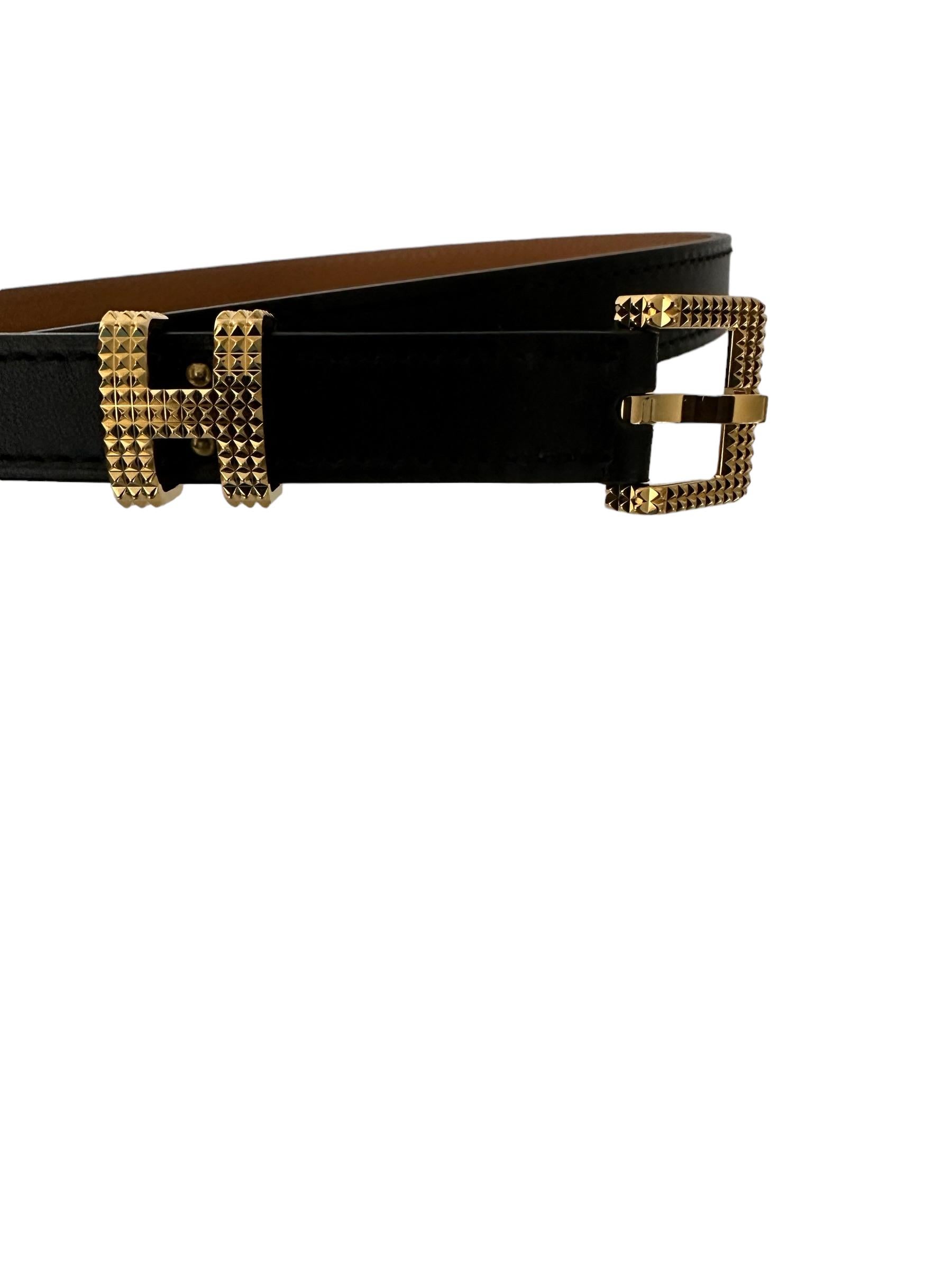 Hermes Belt Pop H Guillochee 15 Belt Black Gold Hardware In New Condition For Sale In West Chester, PA