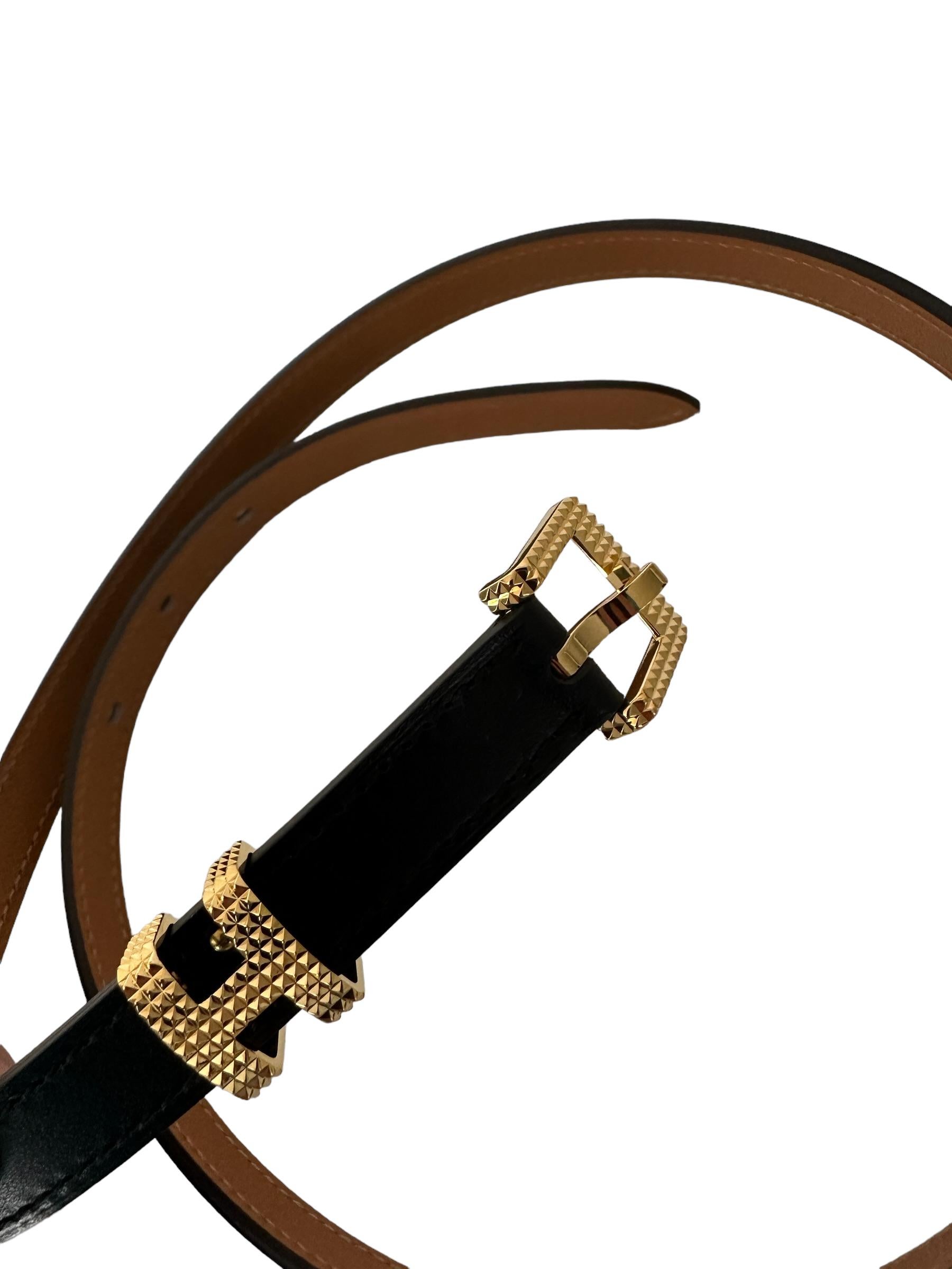 Hermes Belt Pop H Guillochee 15 Belt Black Gold Hardware For Sale 1