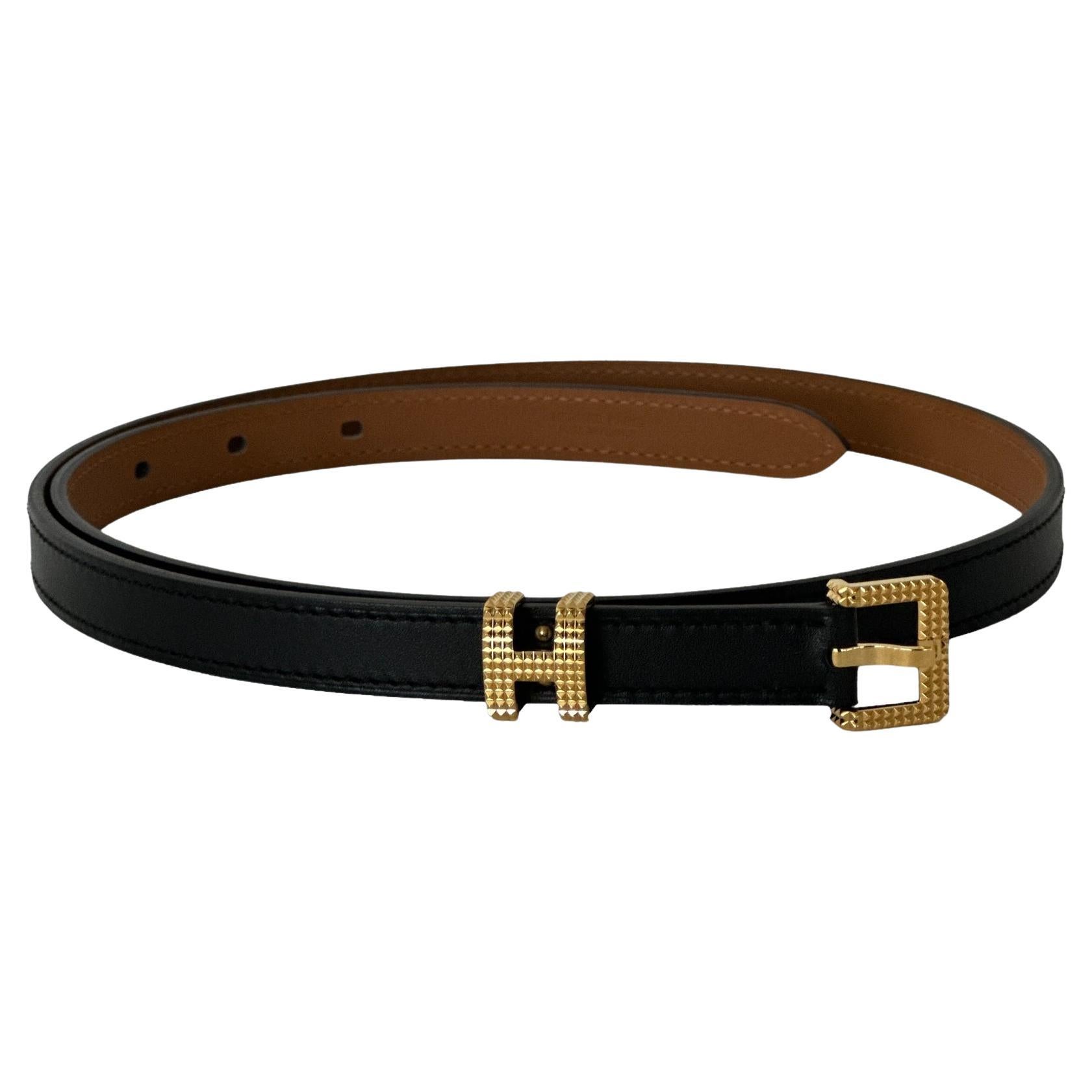 Hermes Belt Pop H Guillochee 15 Belt Black Gold Hardware For Sale