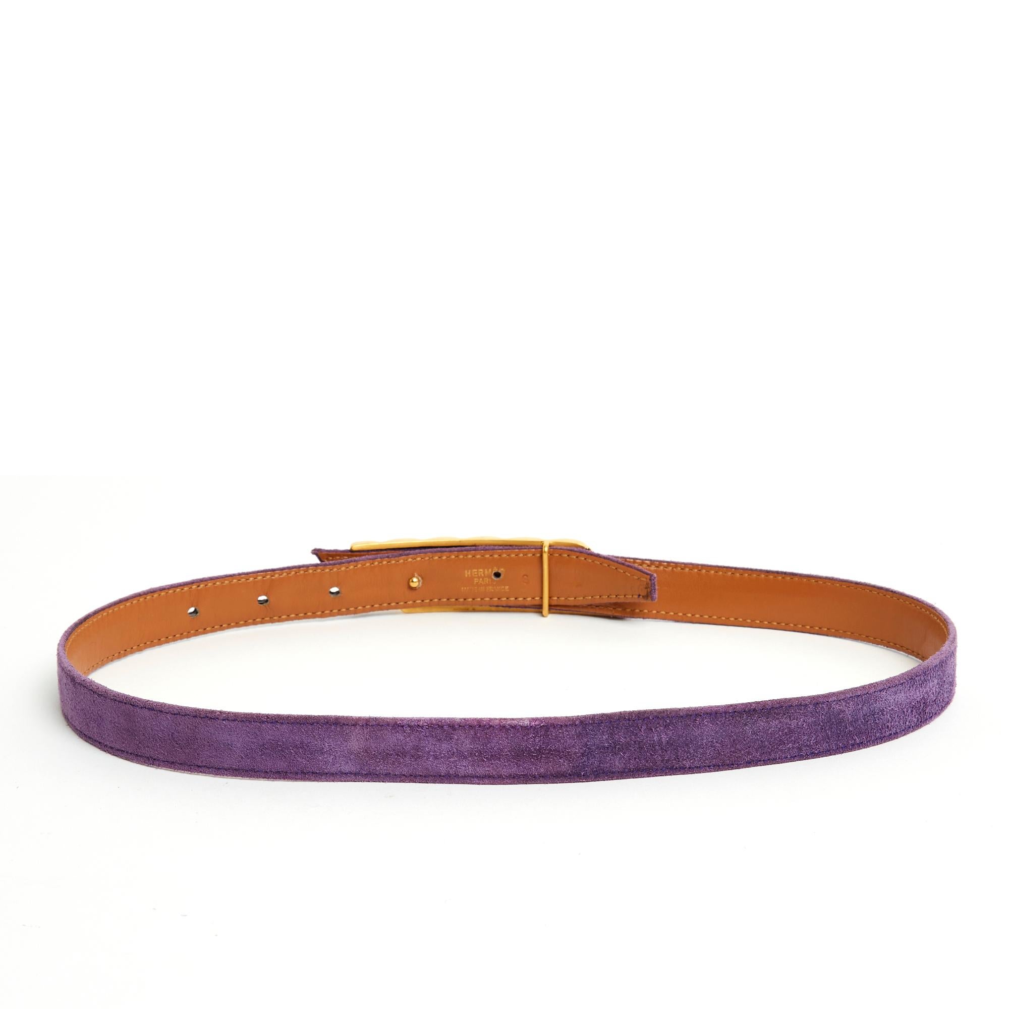 Brown Hermes belt Purple Suede Golden Buckle S For Sale