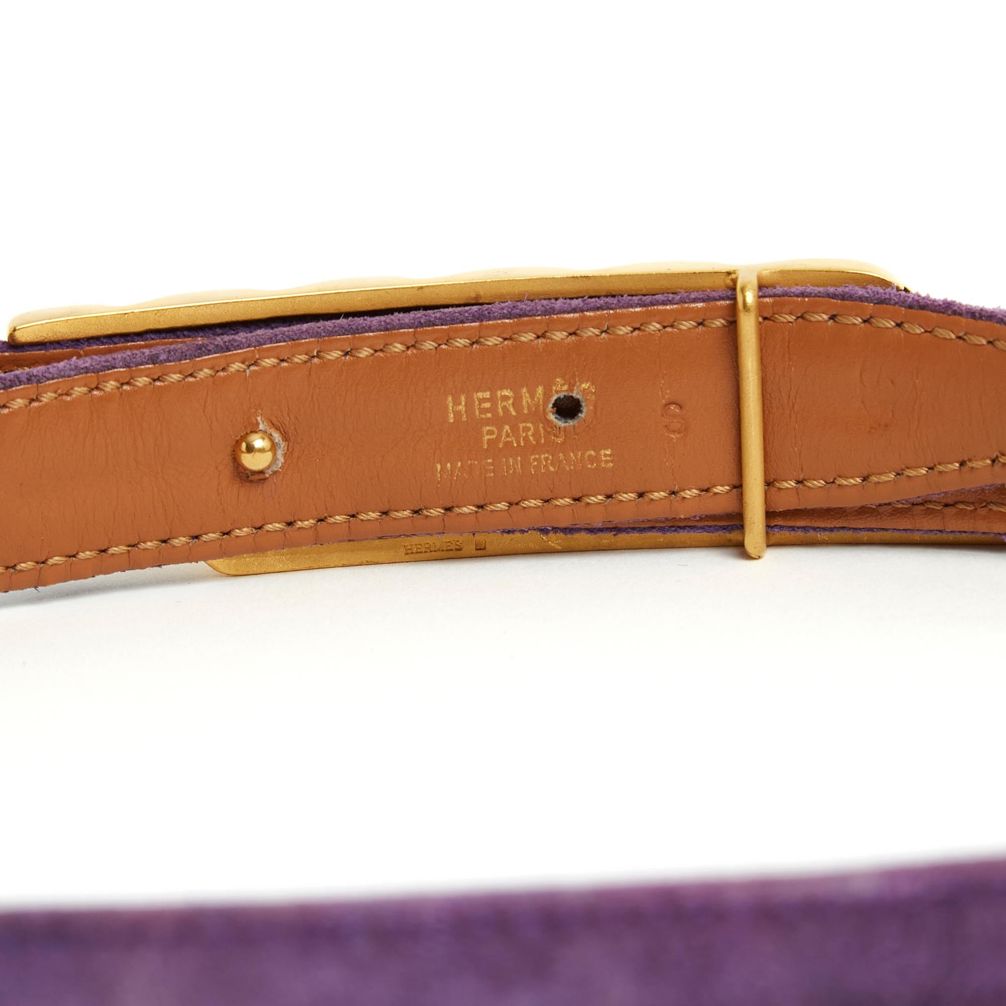 Hermes belt Purple Suede Golden Buckle S In Good Condition For Sale In PARIS, FR