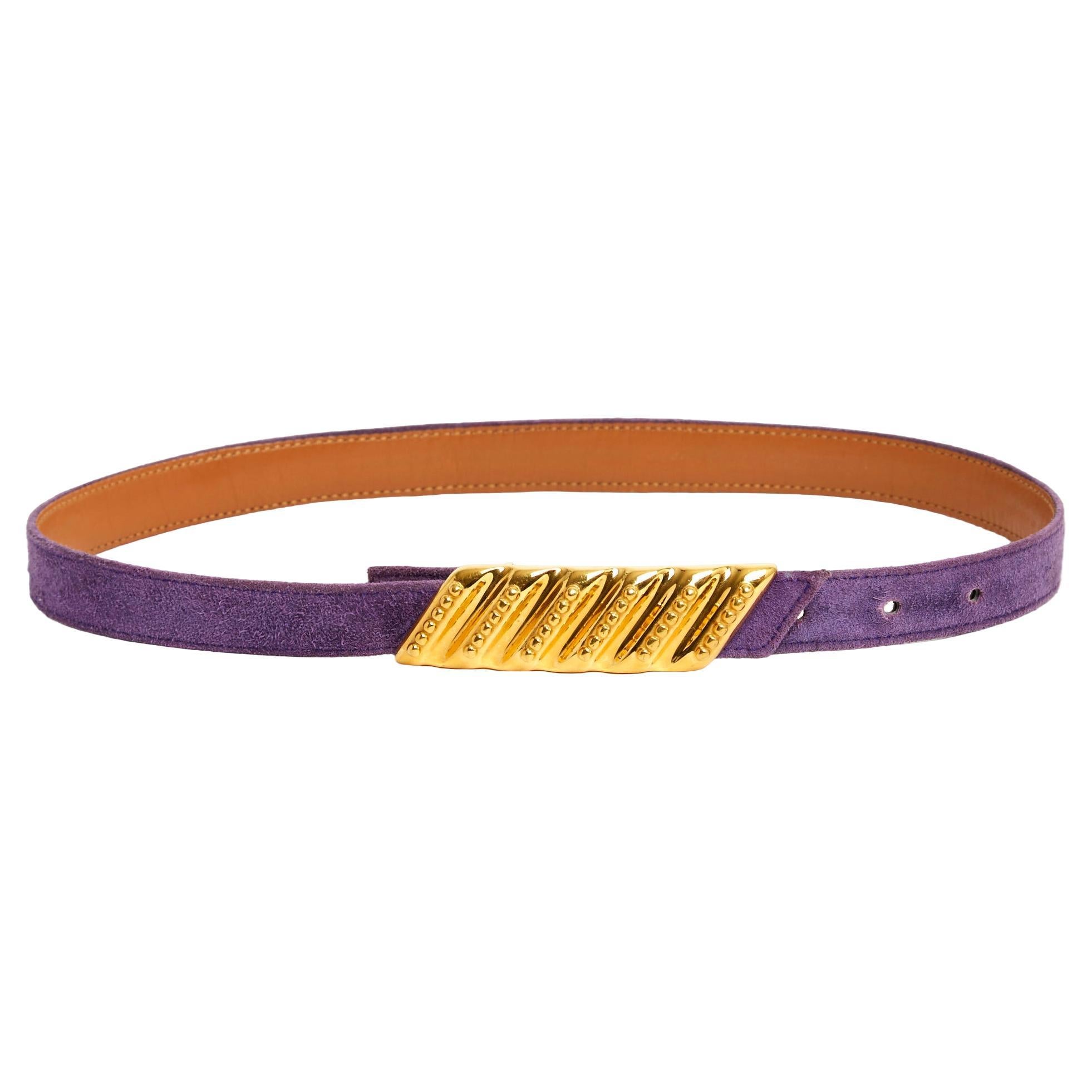 Hermes belt Purple Suede Golden Buckle S For Sale