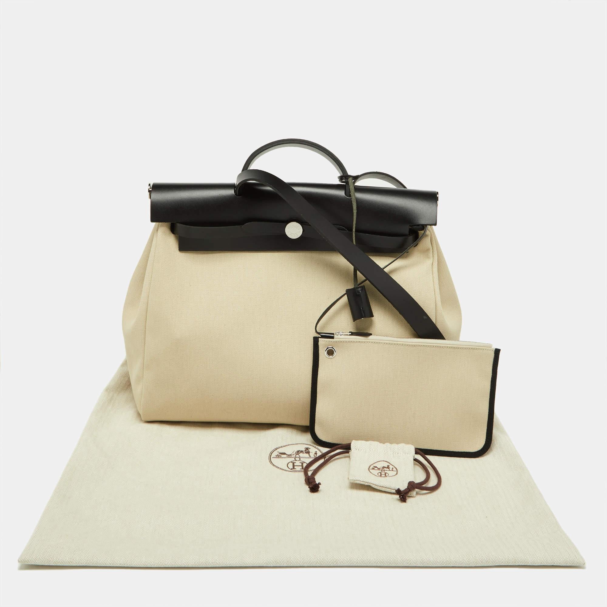 Hermès Beton/Black Toile Canvas and Vache Hunter Leather Herbag Zip 39 Bag 7
