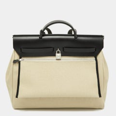 Bolso Hermès Beton/Negro Lienzo Toile y Piel Vache Hunter Herbag Cremallera 39