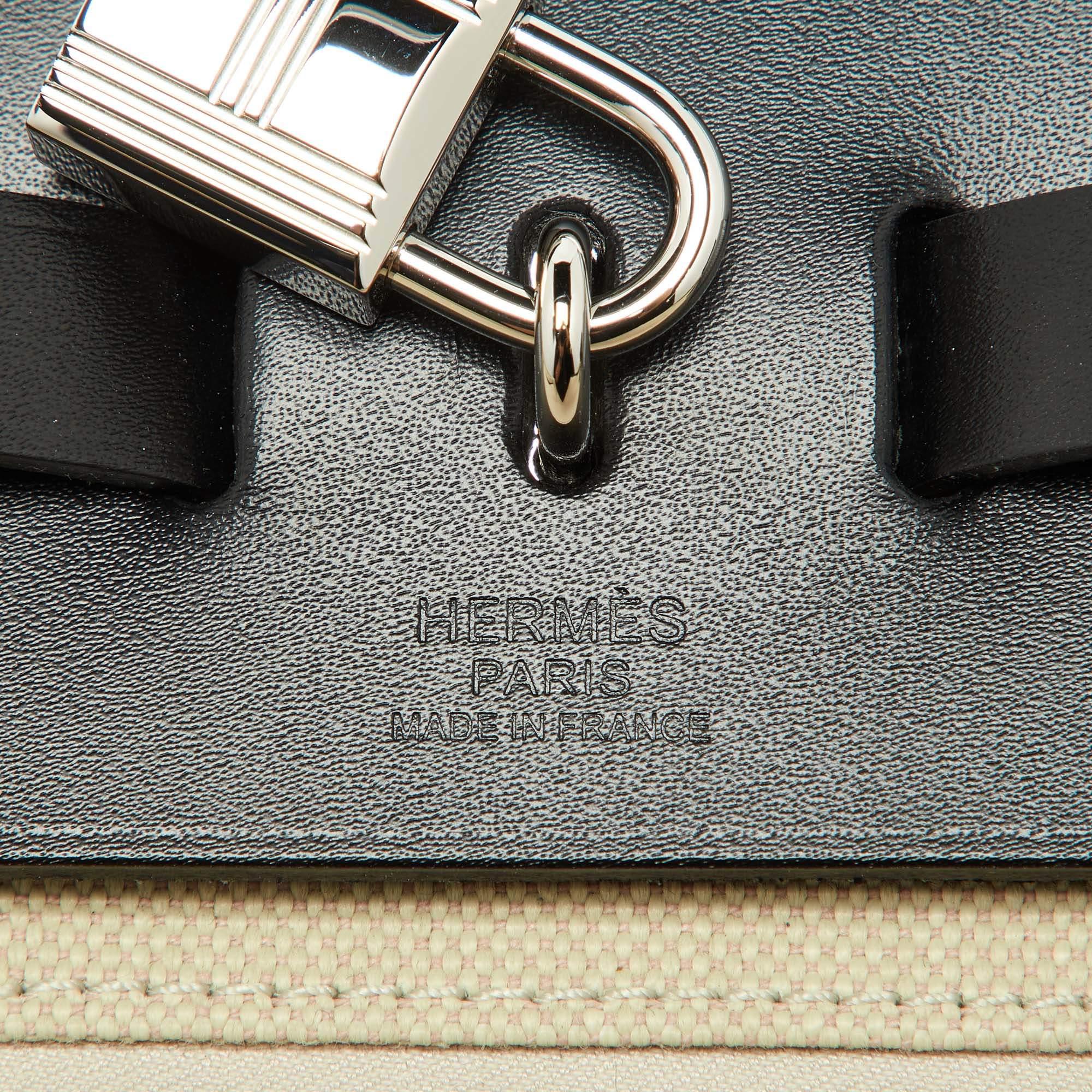 Hermès Beton/Black Toile Canvas and Vache Hunter Leather Herbag Zip 39 Bag 2