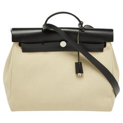 Hermès Beton/Black Toile Canvas and Vache Hunter Leather Herbag Zip 39 Bag