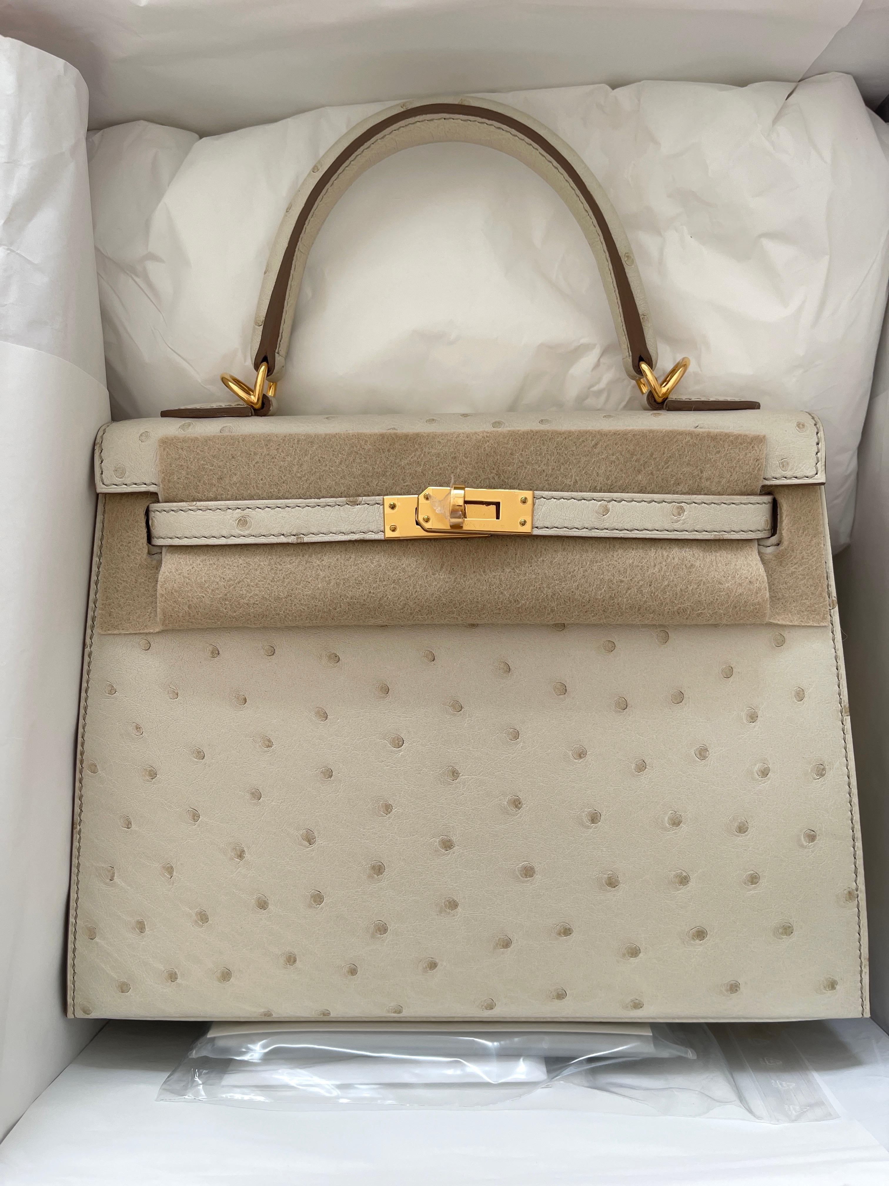 Hermès Beton Ostrich Sellier Kelly 25cm Gold Hardware Nouveau Neuf à West Chester, PA