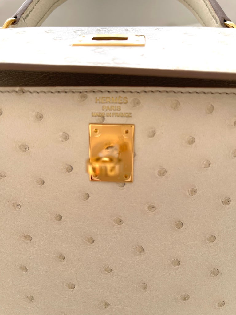 Hermès Beton Ostrich Sellier Kelly 25cm Gold Hardware New at 1stDibs