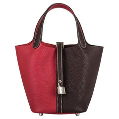 Hermès Bi-Color Rose Mexiko und Plume Clemence Picotin Schloss 18cm PHW