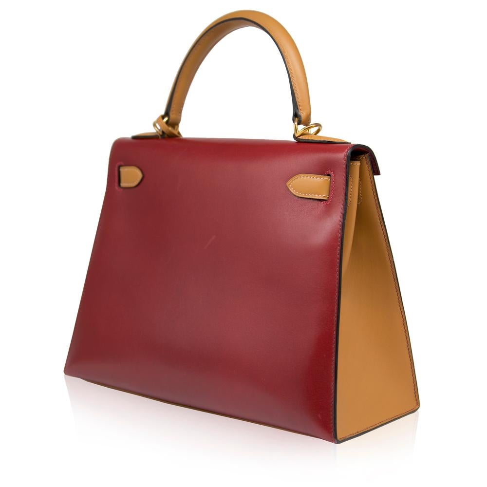 Brown Hermès Bi-colour 28cm Box Leather Kelly Sellier Bag