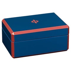 Hermès Biarritz Blue Lacquered Wood Facettes Ring Box