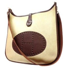 Vintage Hermes Bicolor Beige Toile Brown Leather Evelyne 226H252