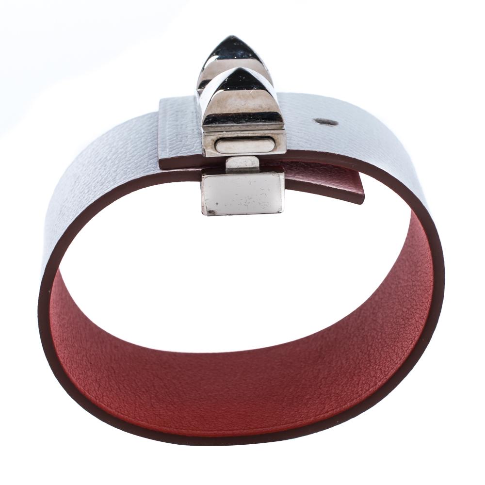 Hermès Bicolor Leather Palladium Plated Illusion Bracelet PM In Good Condition In Dubai, Al Qouz 2