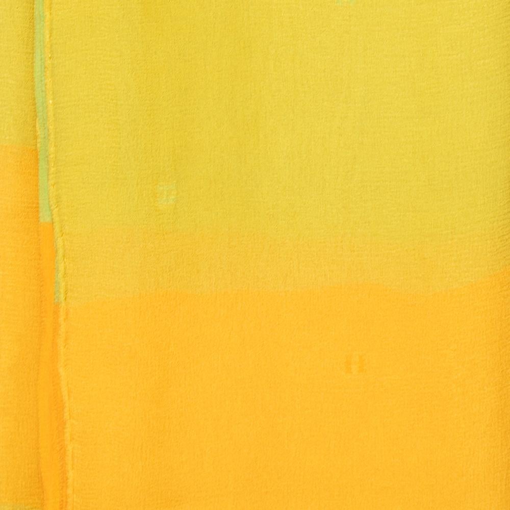 Yellow Hermes Bicolor Striped Layered Silk Chiffon Scarf