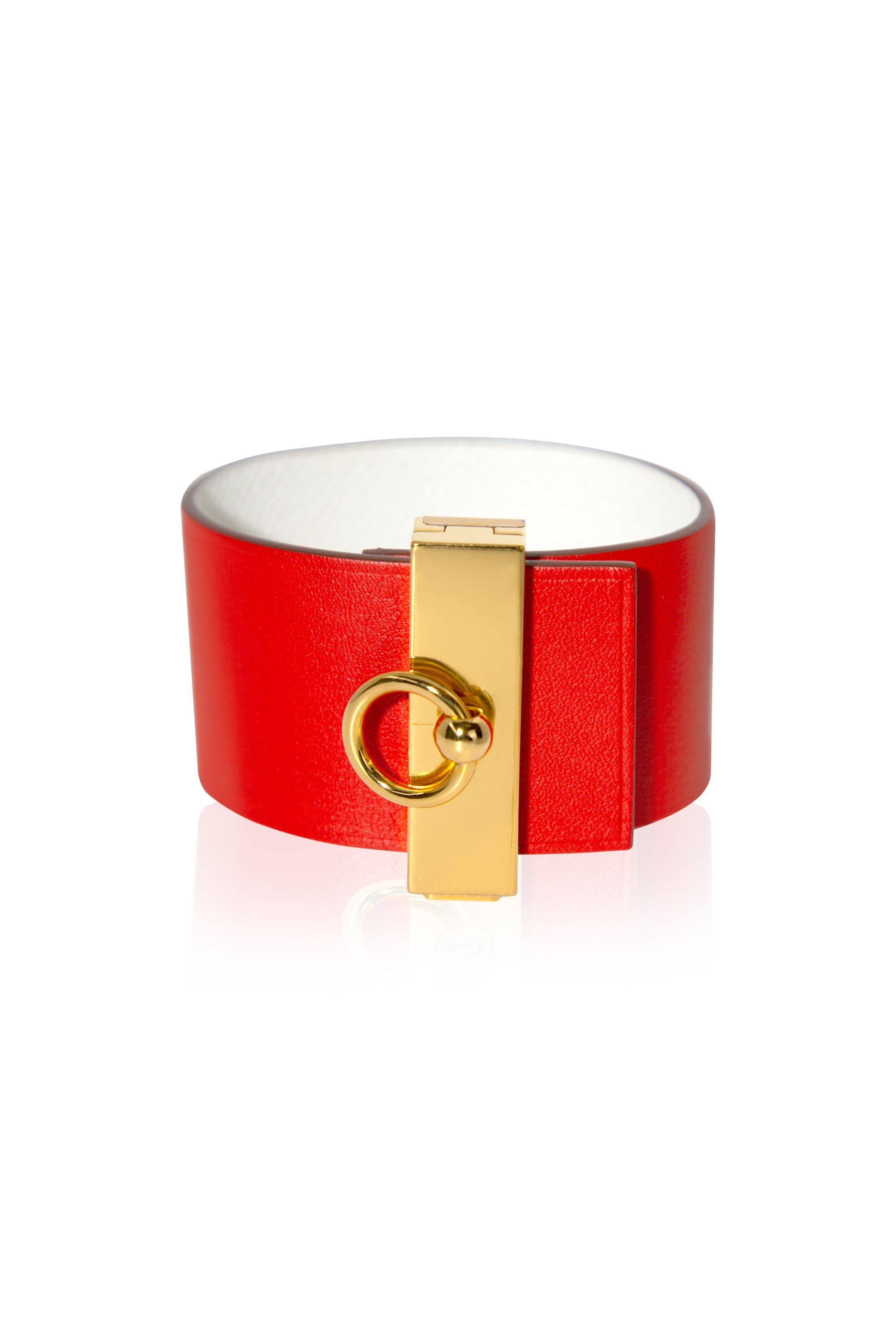 Hermès Bicolour Illusion Reversible Bracelet Capucine Red/White GHW For Sale 1
