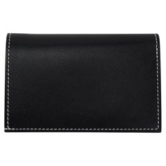 Hermes Bifold and Card Holder Wallet Black Leather White Topstitch