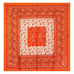 Hermes bight orange red CHASSE EN INDE 90 silk twill Scarf