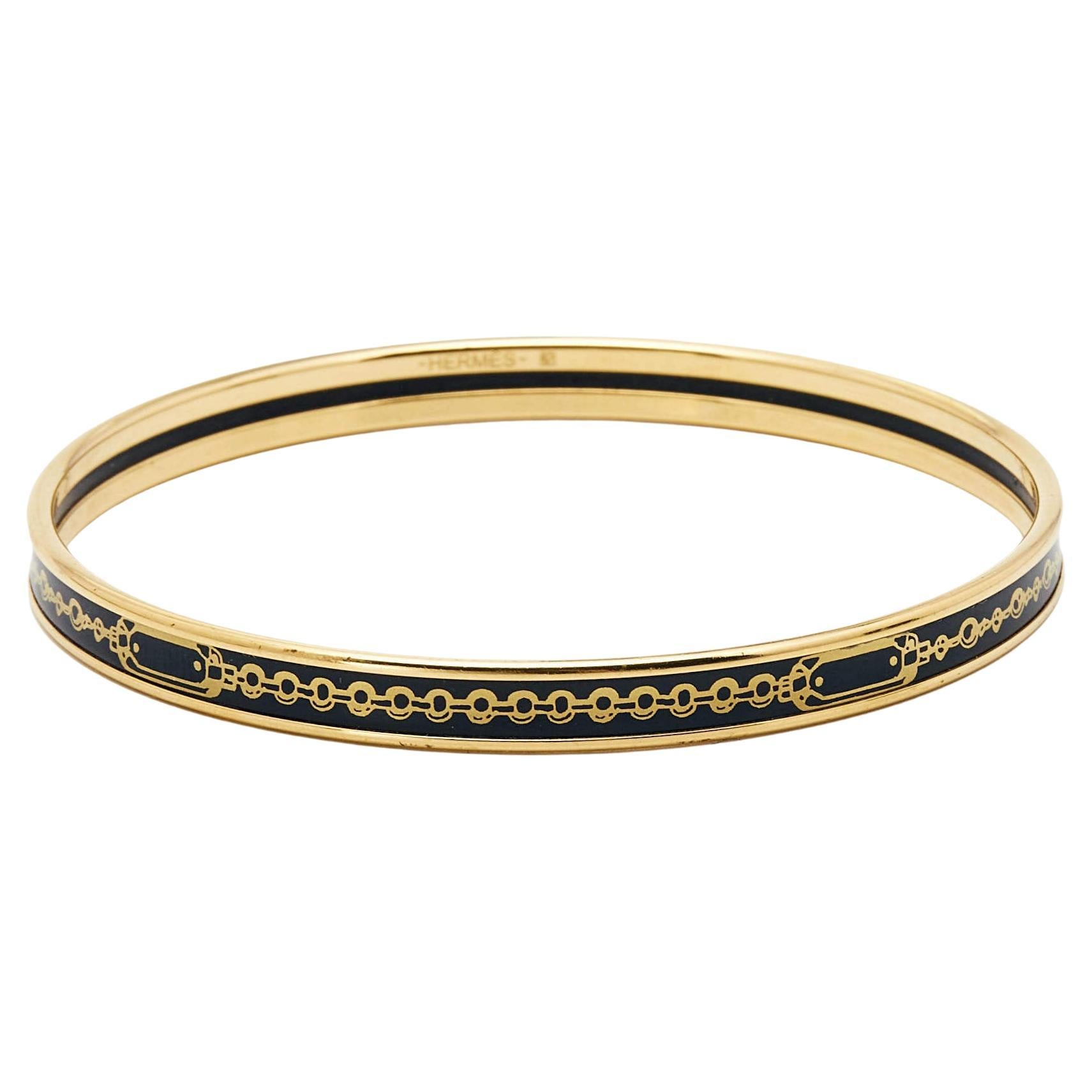 Hermès Bijoux Chaines Enamel Gold Plated Bangle Bracelet