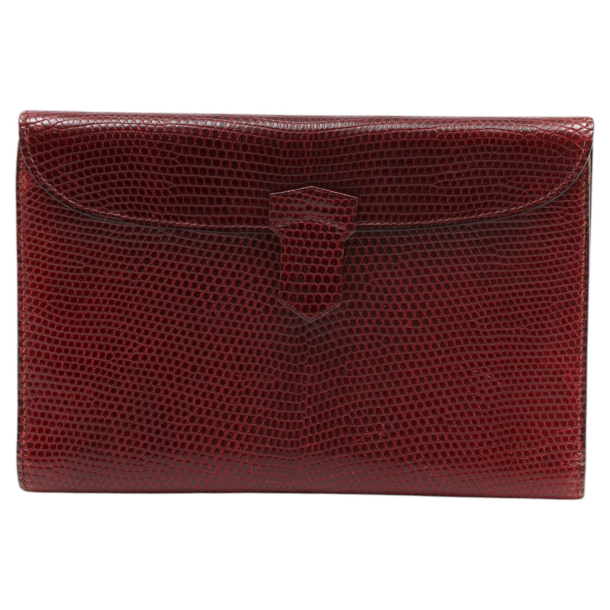 Hermès Billfold Wallet Burgundy Lizard