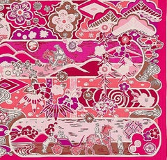 Hermes Bingata Shawl 140 Naturel Fuchsia Rose Poudre Cashmere Silk