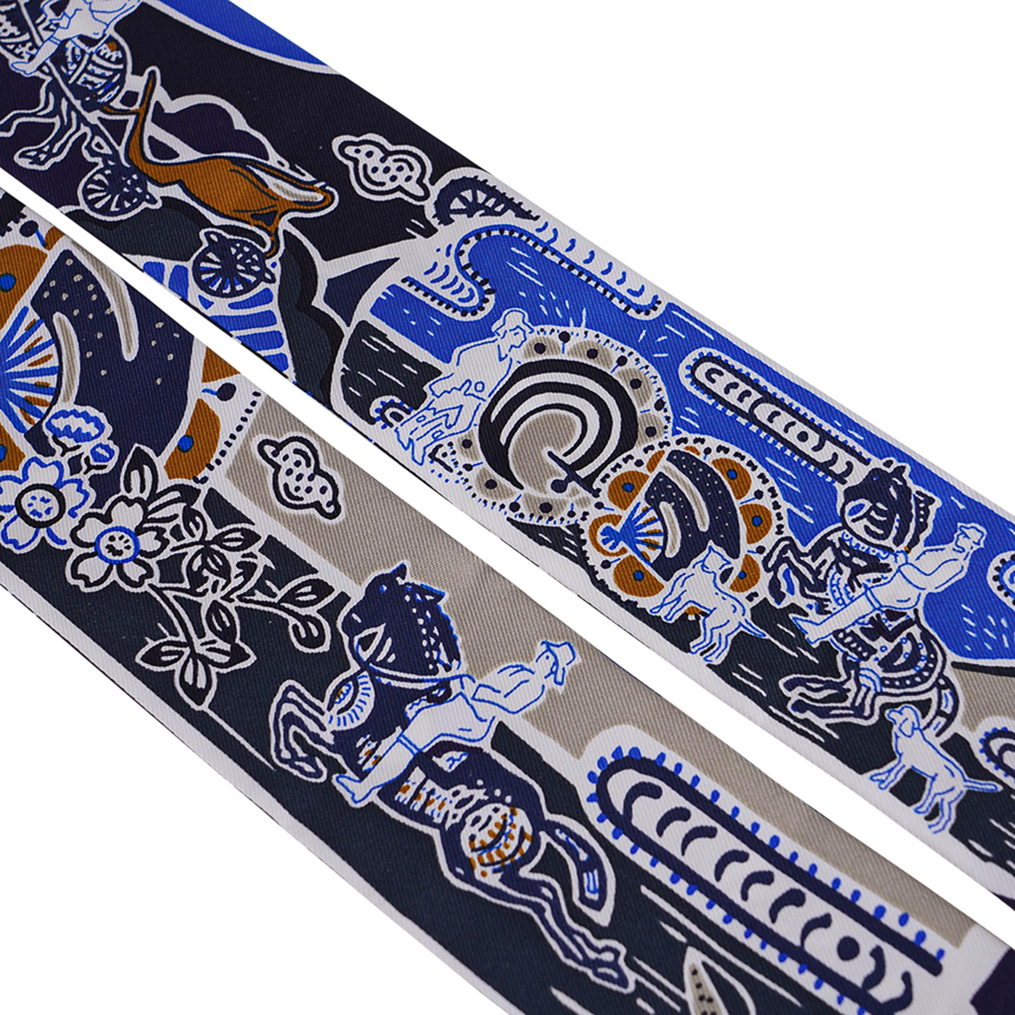 Hermes Bingata Sticker Twilly Marine / Tabac / Bleu 2