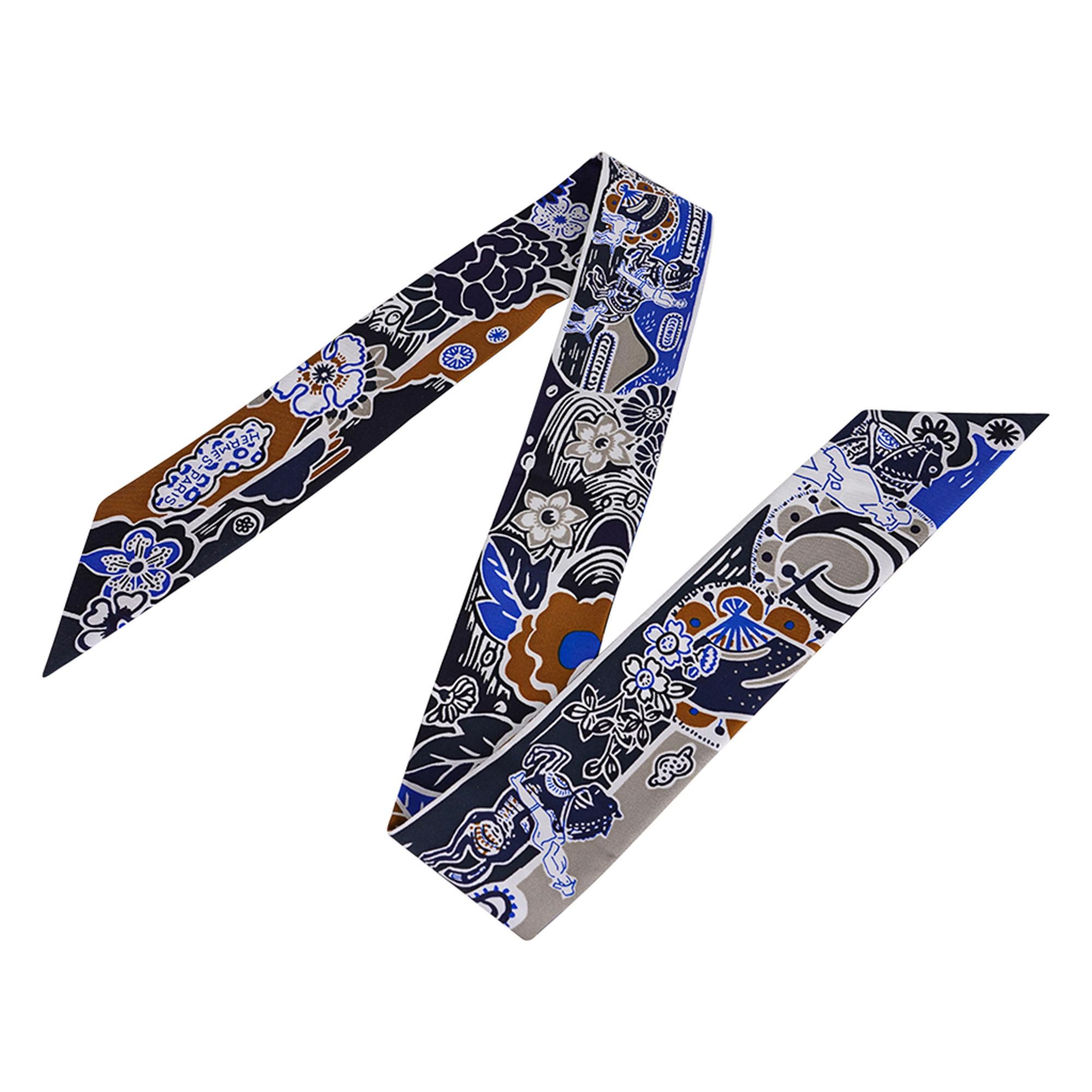 Hermes Bingata Sticker Twilly Marine / Tabac / Bleu 3