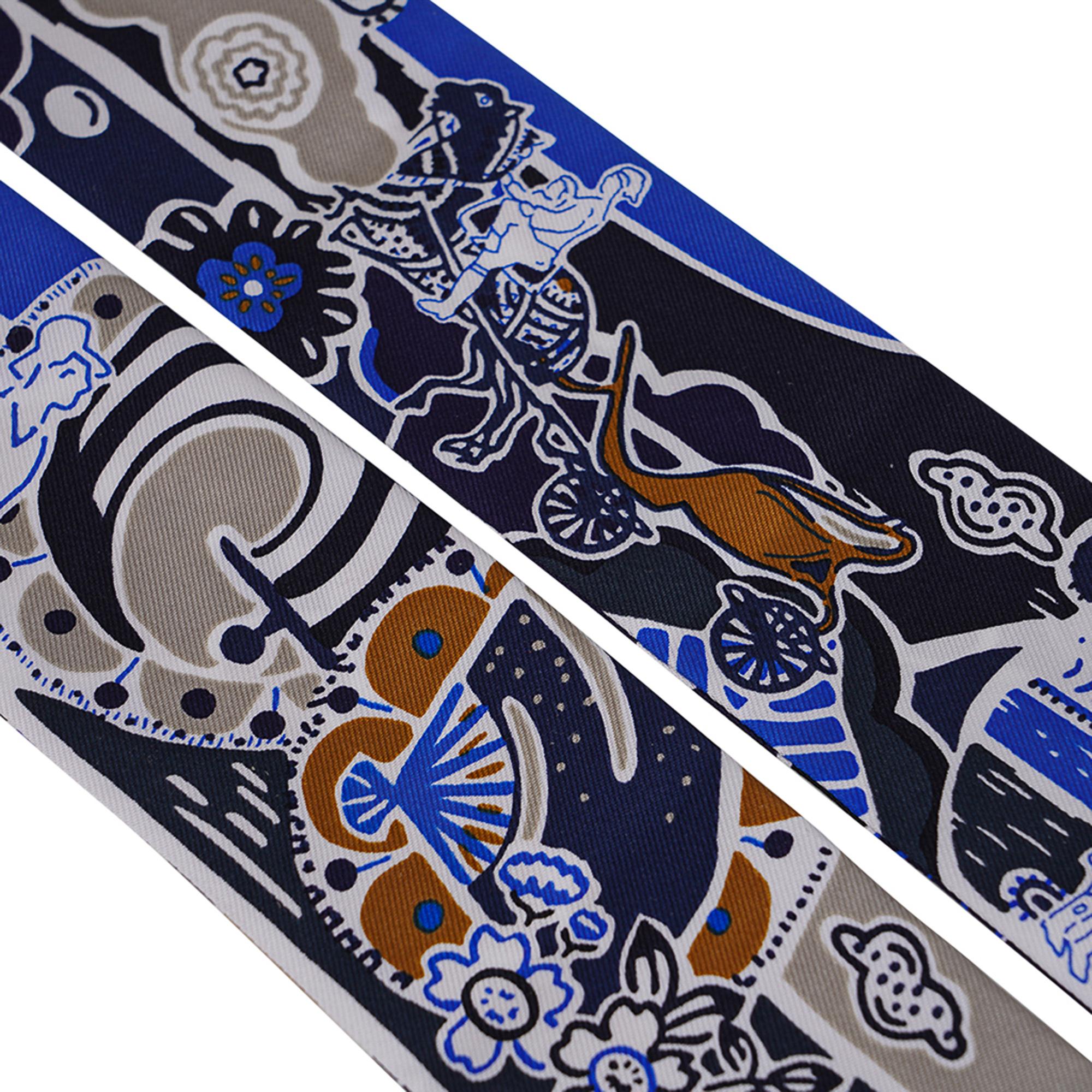 Hermes Bingata Sticks Twilly Marine / Tabac / Bleu Pour femmes en vente