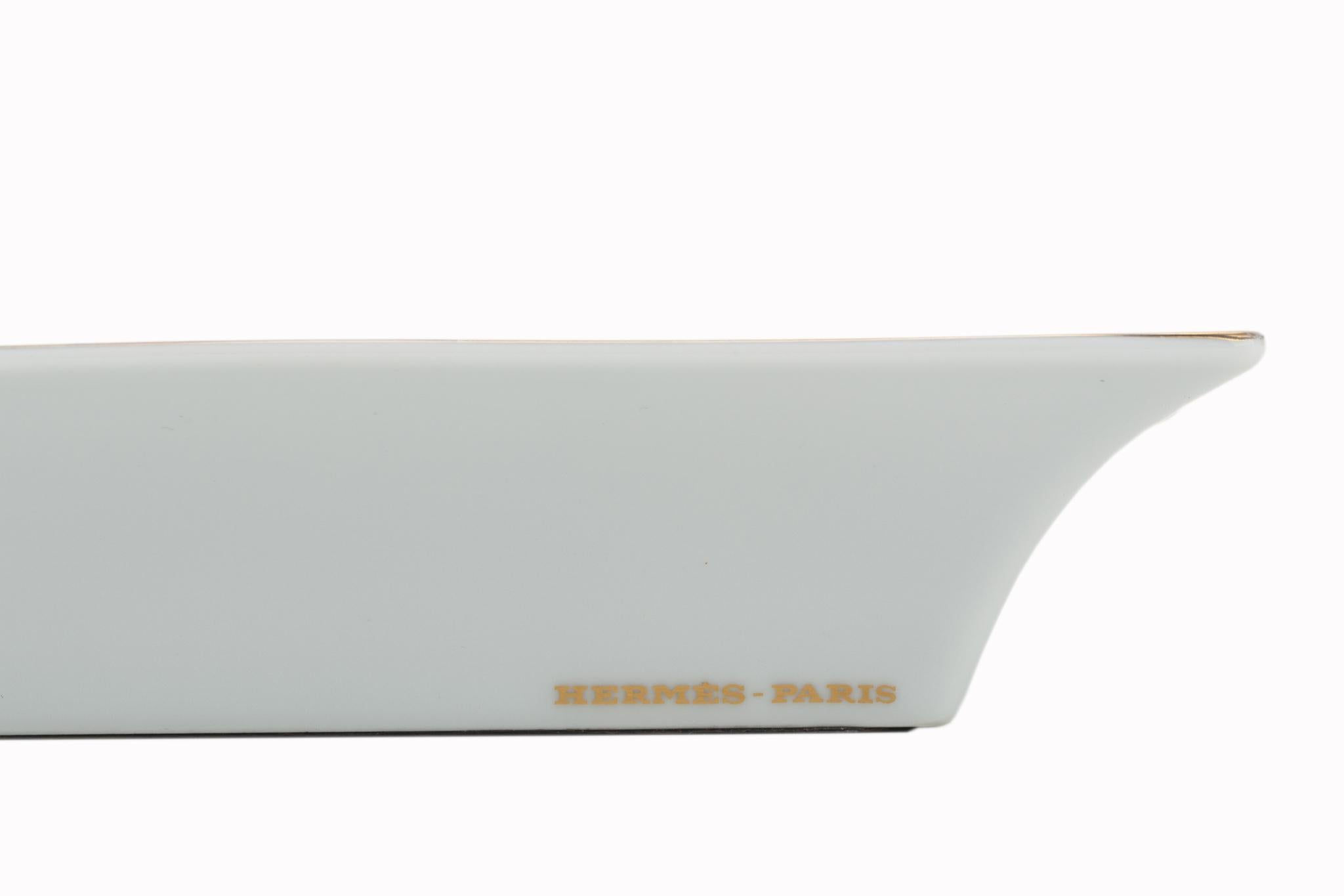 Hermès Vogel Porzellan Blau Gold Aschenbecher 1