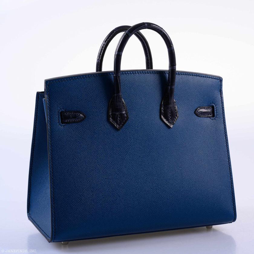 Black Hermès Birkin 20 Sellier Faubourg Blue Madame, Crocodile, Epsom, Sombrero Bag For Sale