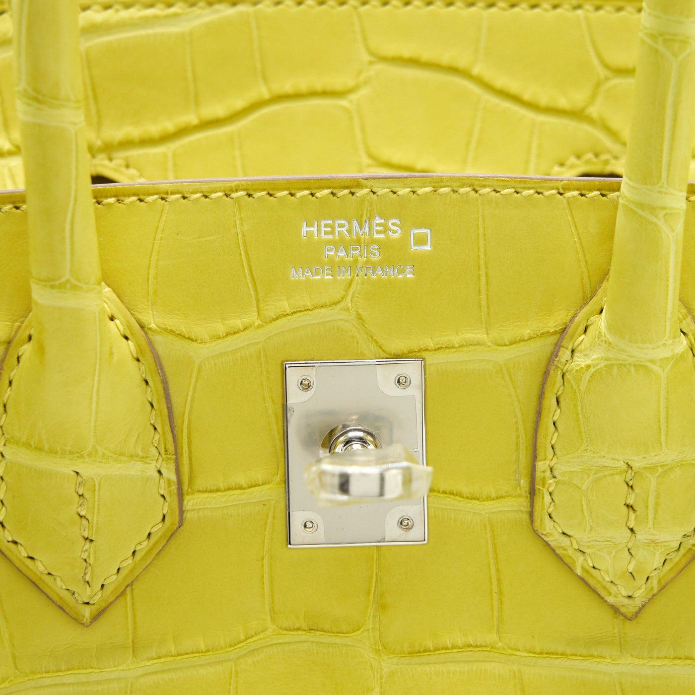 Hermès - Sac Birkin 25 Alligator Lime PHW estampillé D 4
