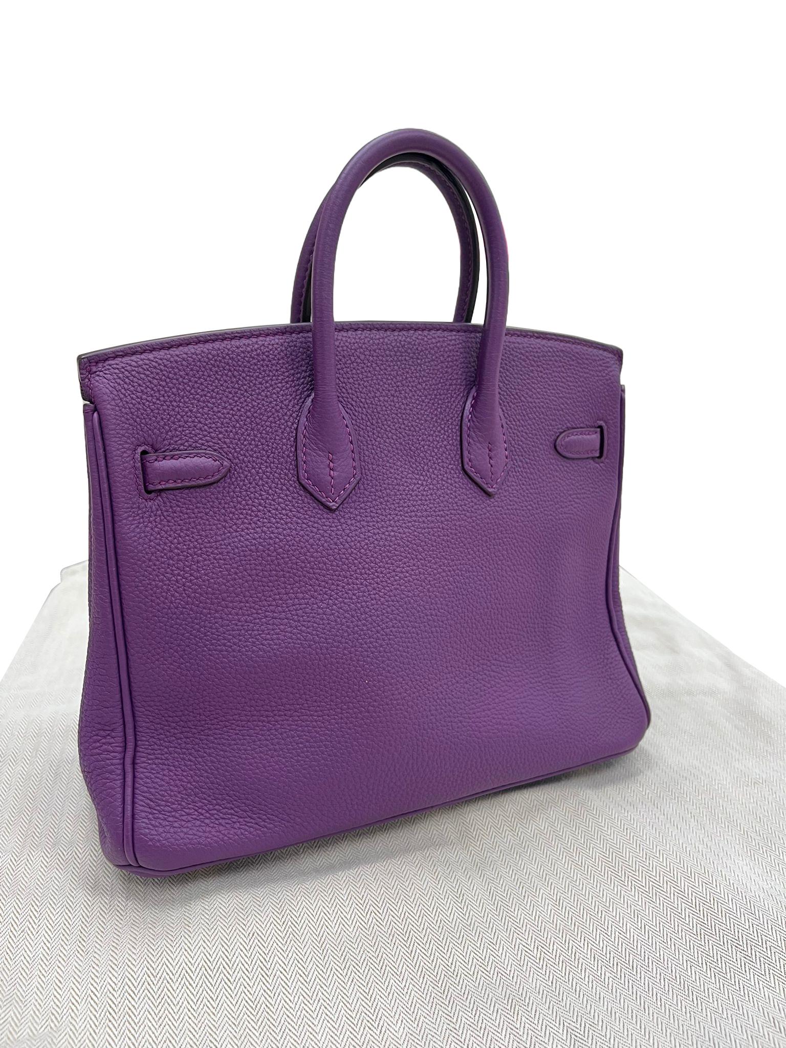 Hermes Birkin 25 Anemone Lila Togo Leder Gold Hardware Handtasche mit Goldbeschlägen im Angebot 5