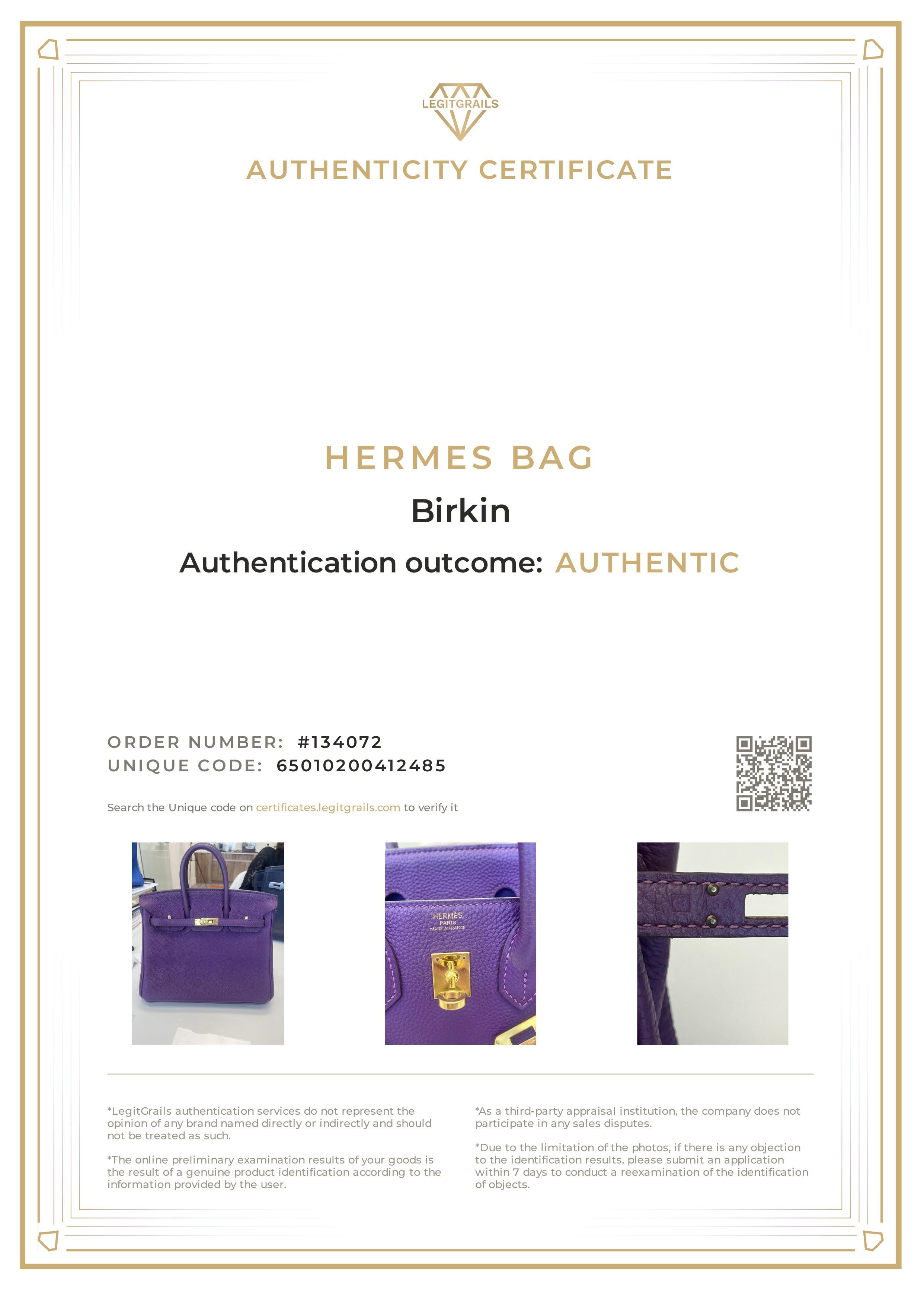 Hermes Birkin 25 Anemone Lila Togo Leder Gold Hardware Handtasche mit Goldbeschlägen im Angebot 15