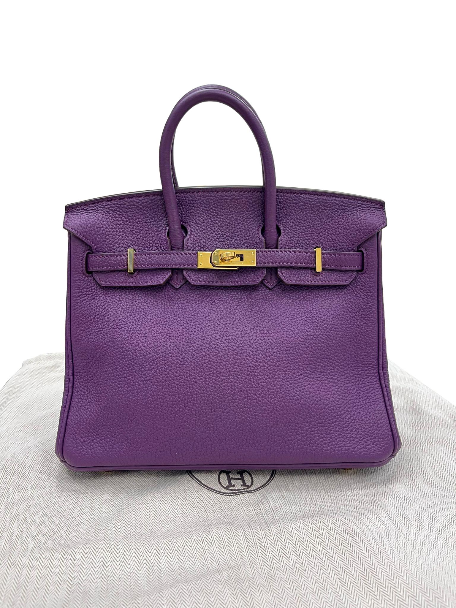 Hermes Birkin 25 Anemone Lila Togo Leder Gold Hardware Handtasche mit Goldbeschlägen (Violett) im Angebot
