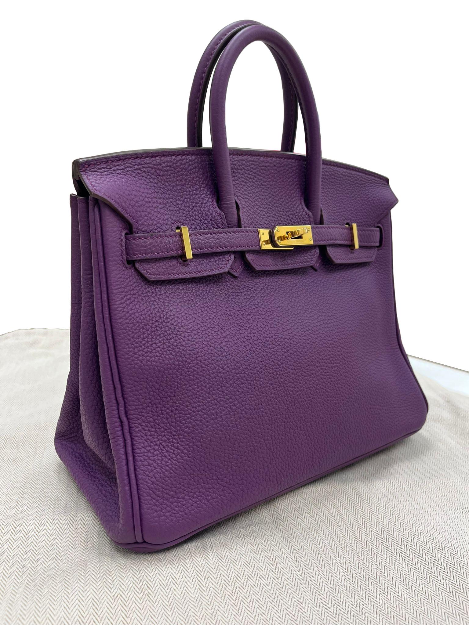 Hermes Birkin 25 Anemone Lila Togo Leder Gold Hardware Handtasche mit Goldbeschlägen Damen im Angebot