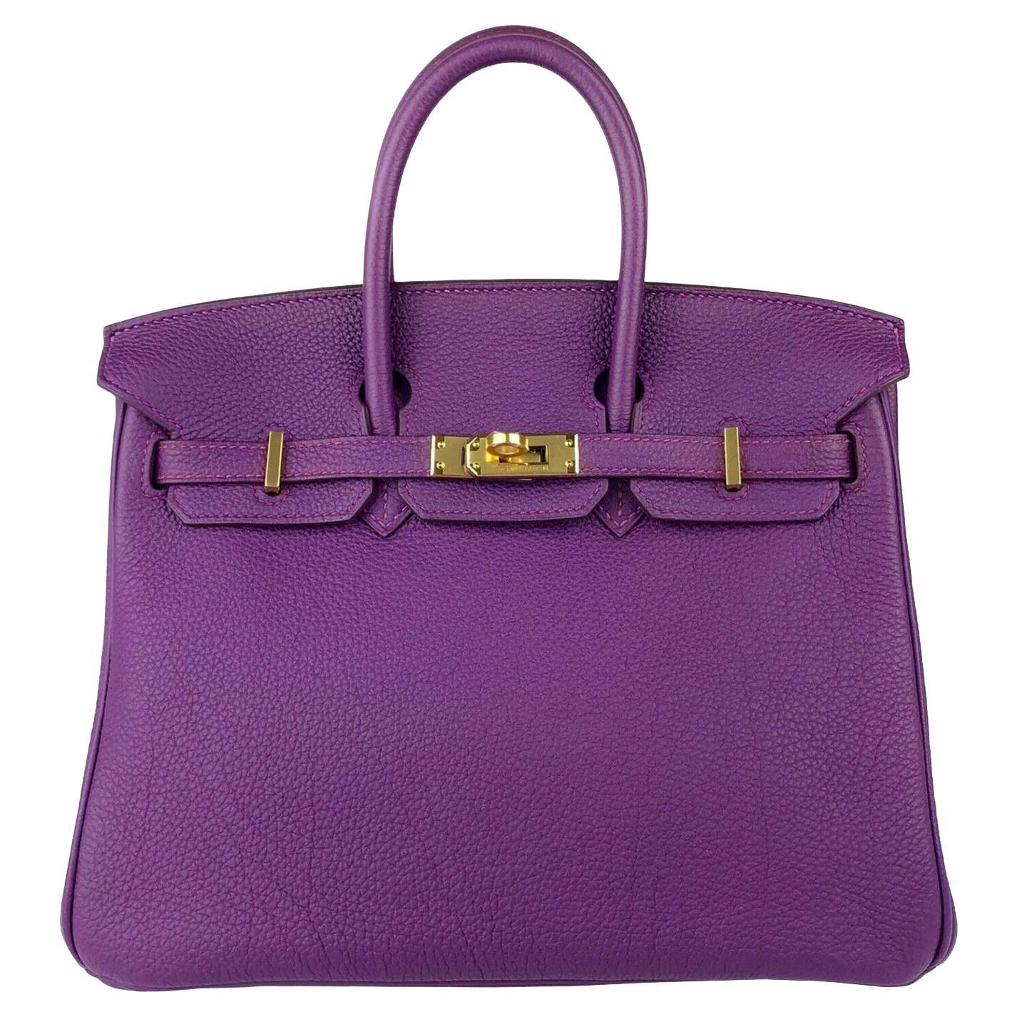 Hermes Birkin 25 Anemone Purple Togo Leather Gold Hardware Handbag