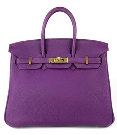 Hermes Birkin 25 Anemone Purple Togo Leather Handbag Gold Hardware