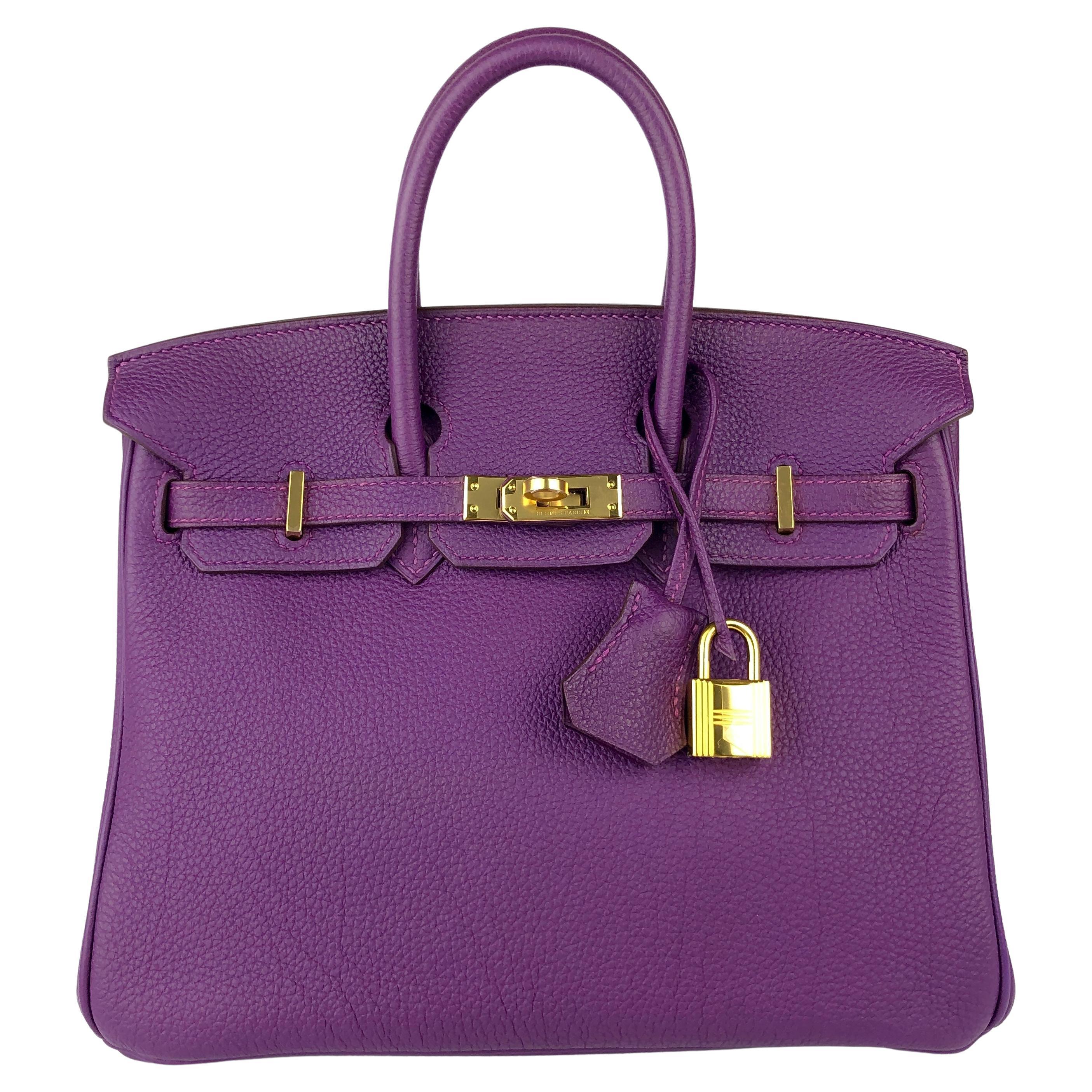 Hermes Birkin 25 Anemone Purple Togo Leather Handbag Gold Hardware