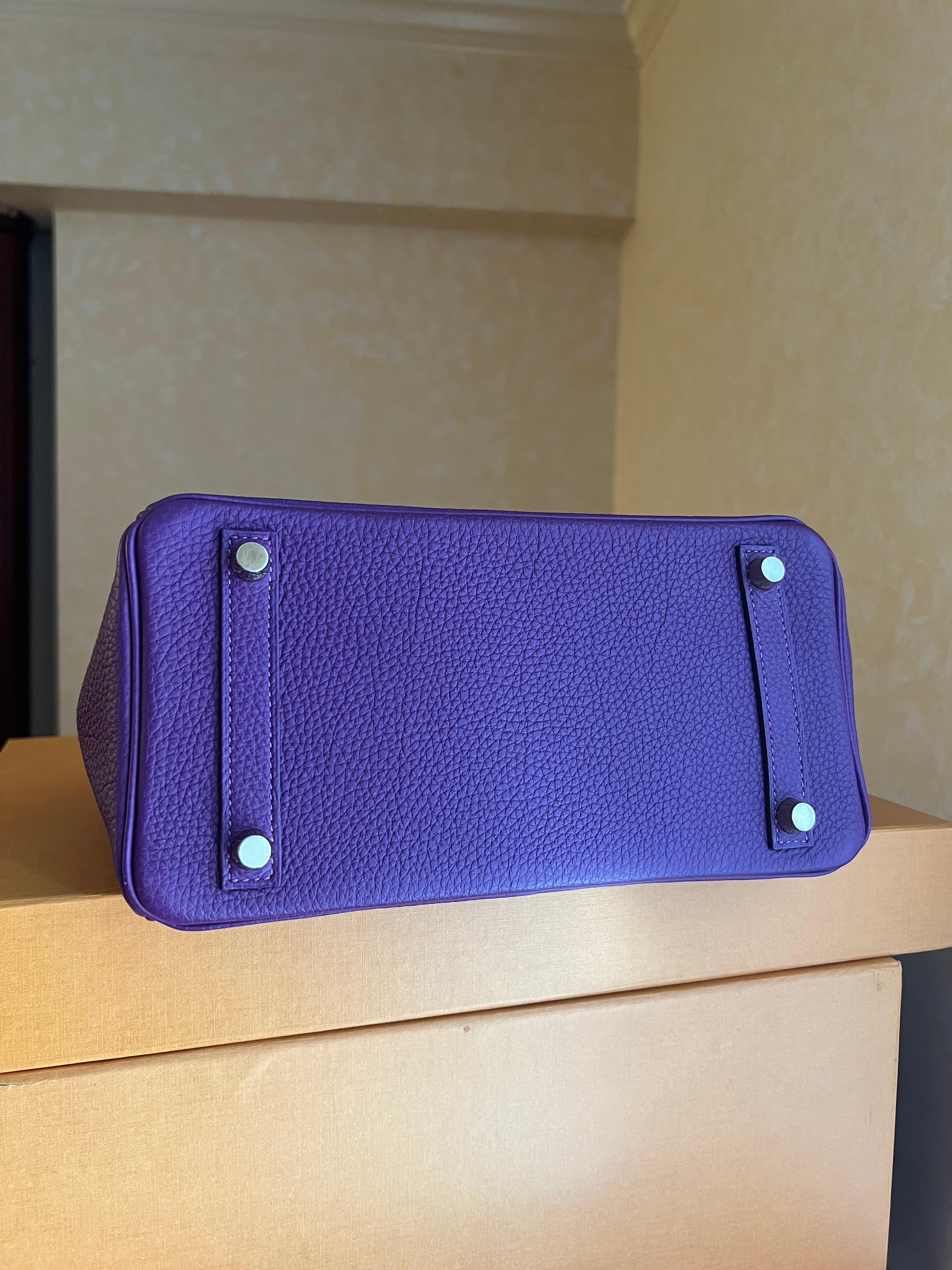 Hermes Birkin 25 Anemone Togo leather bag GHW For Sale 14