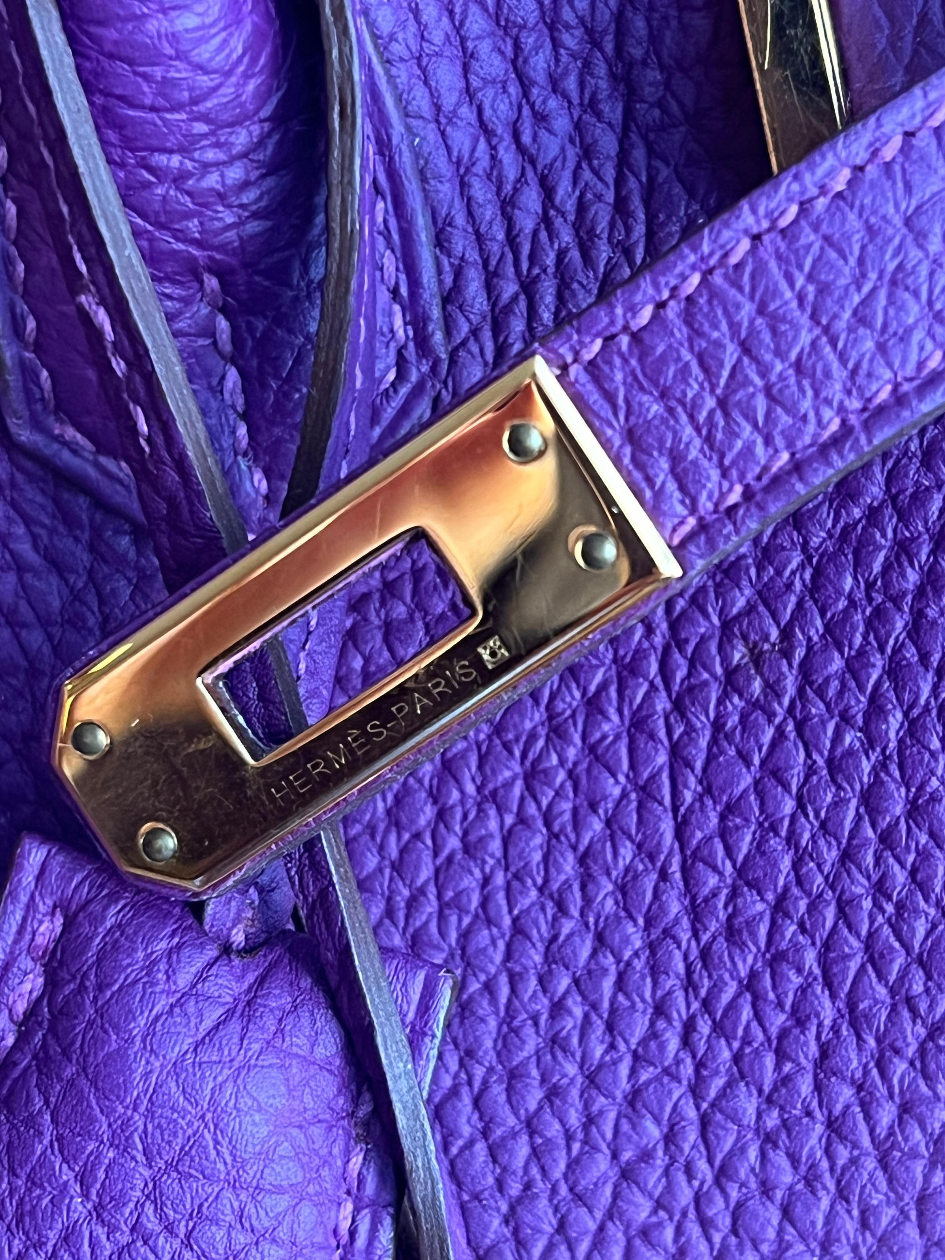 Purple Hermes Birkin 25 Anemone Togo leather bag GHW For Sale