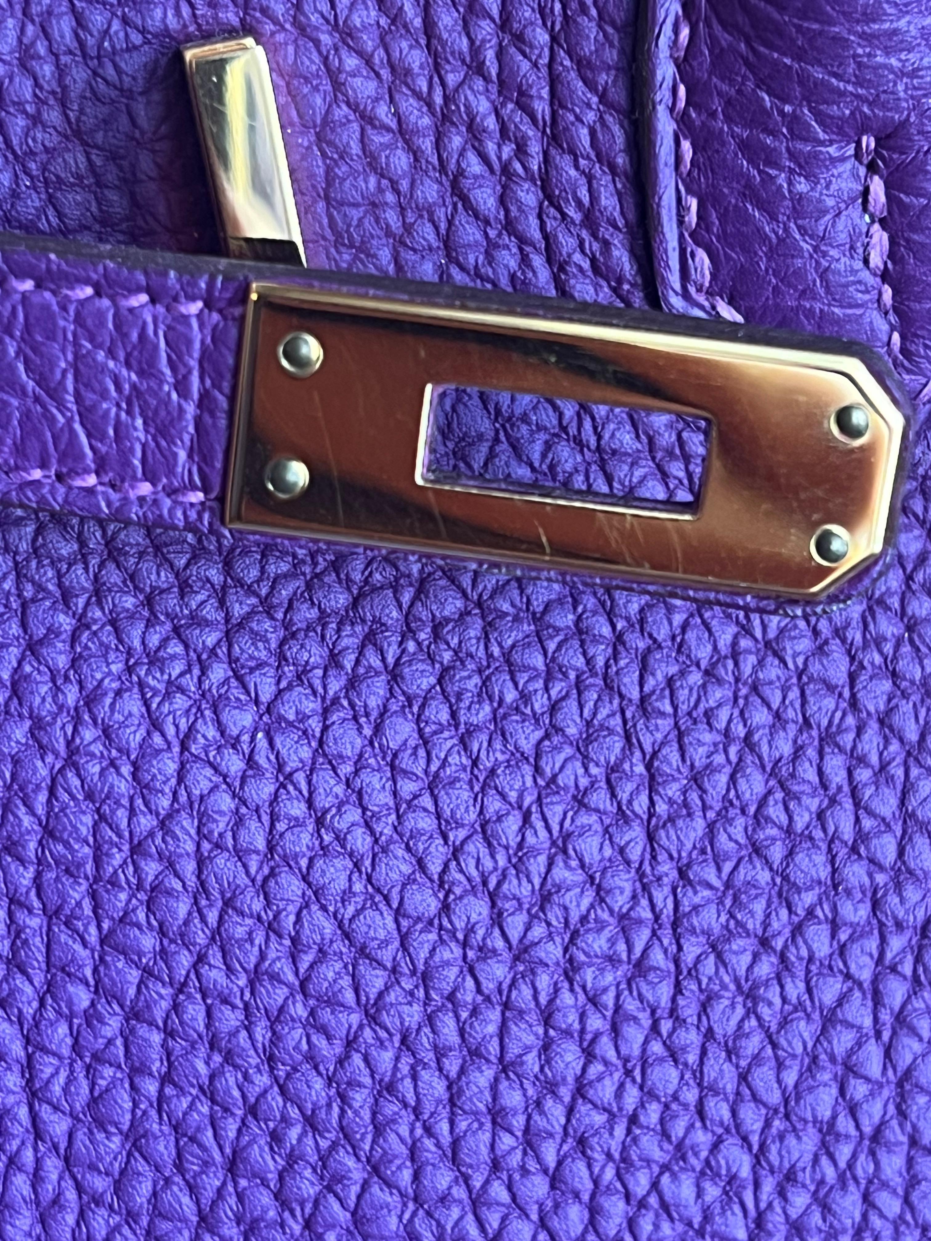Hermes Birkin 25 Anemone Togo leather bag GHW In Excellent Condition For Sale In New York, NY