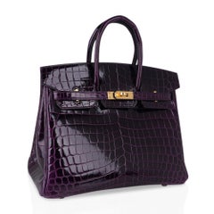Hermes Birkin 25 Tasche Aubergine Krokodil Gold Hardware