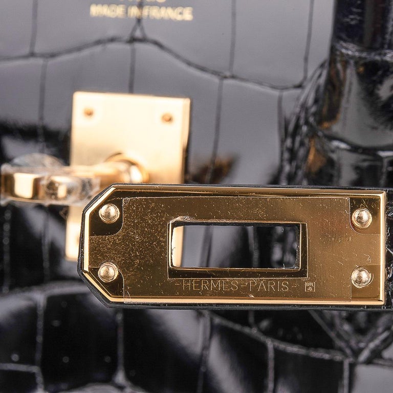 Hermès Birkin 25 Noir (Black) Crocodile Porosus Lisse Gold Hardware GH —  The French Hunter
