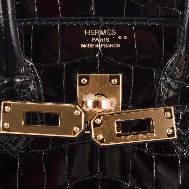 Hermes Birkin 25 Bag Black Crocodile Lisse Gold Hardware • MIGHTYCHIC • 