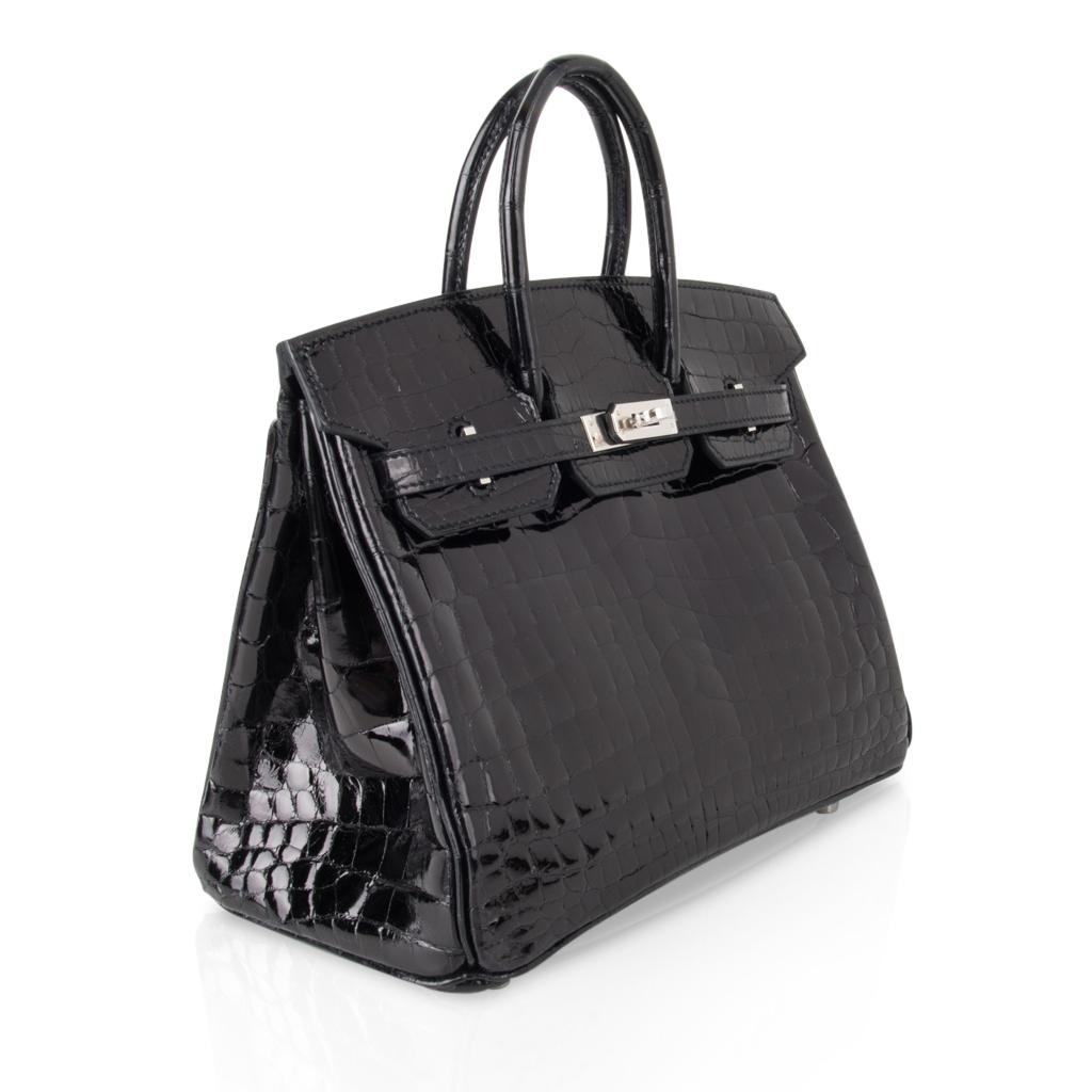Women's Hermes Birkin 25 Bag Black Crocodile Lisse Palladium Hardware